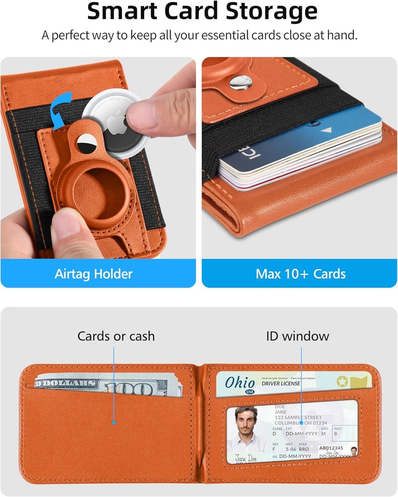 ExtreLife For Magsafe Wallet Stand with Airtag Holder, Strongest Magnetic Wallet for iPhone 17/16/15/14/13/12 Series, ID Window, 4 Card Slots, 10 Cards Holder, Vegan Leather, RFID Blocking, Orange - Image 5